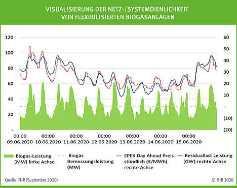 Visualisierung der Netz-/Systemdienlichkeit von flexibilisierten Biogasanlagen