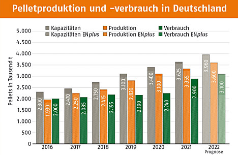 Pelletproduktion und Verbrauch in Deutschland