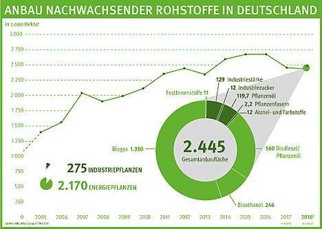 Entwicklung der Anbaufläche für nachwachsende Rohstoffe